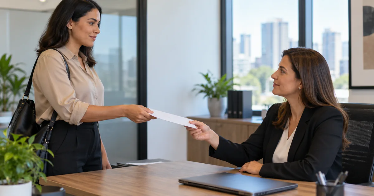Empregada entrega pedido de revisão salarial ao RH