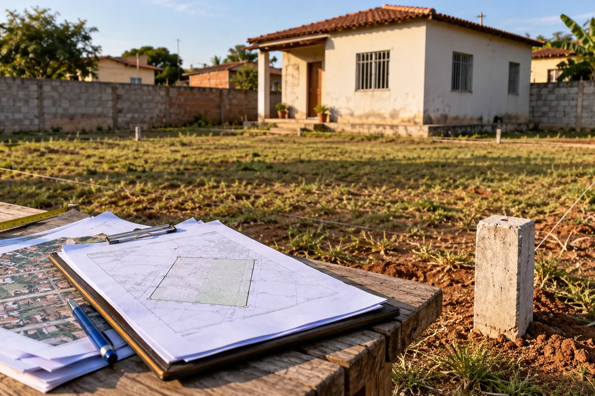 Terreno sem registro com planta e marcos de divisa