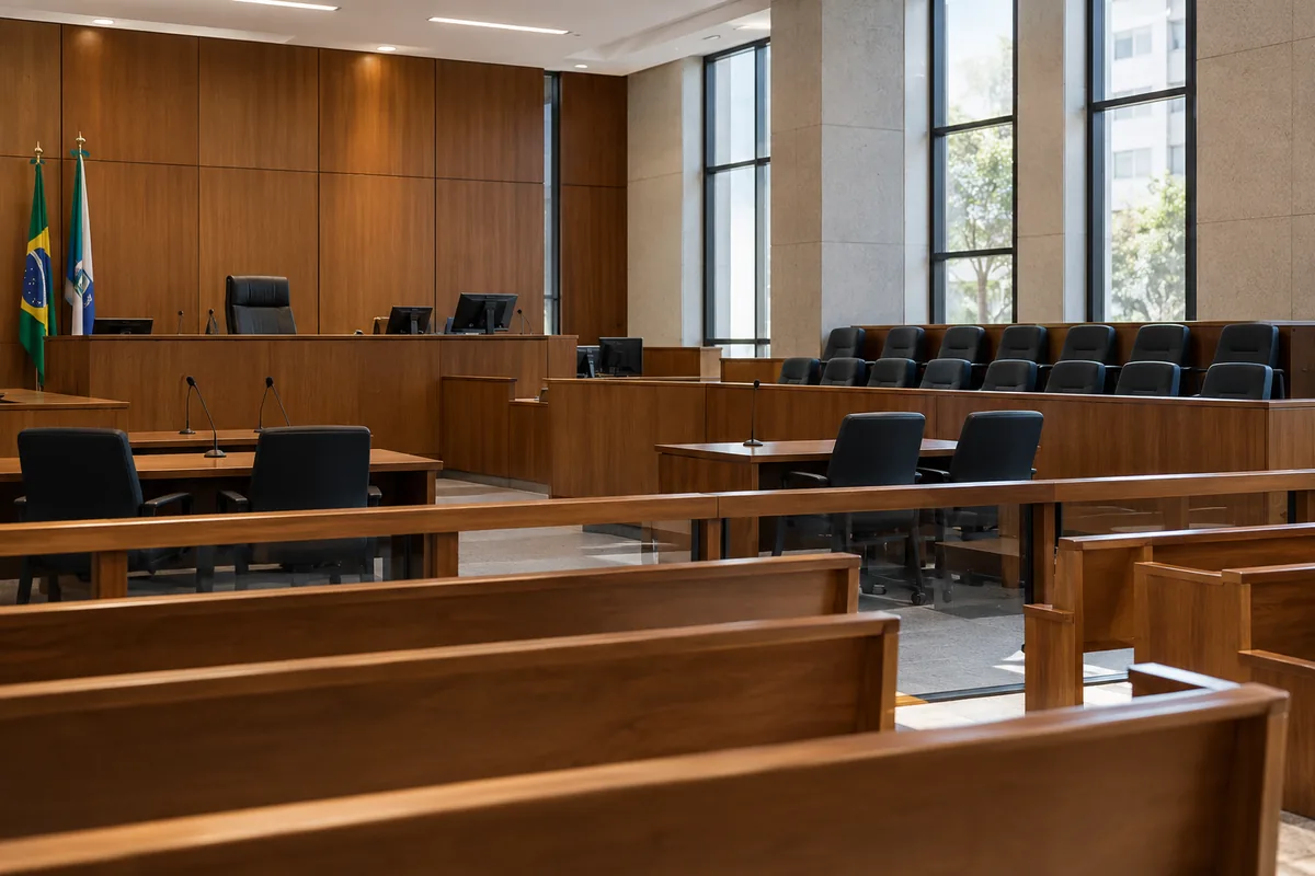 Plenário do Tribunal do Júri preparado para análise de homicídio privilegiado
