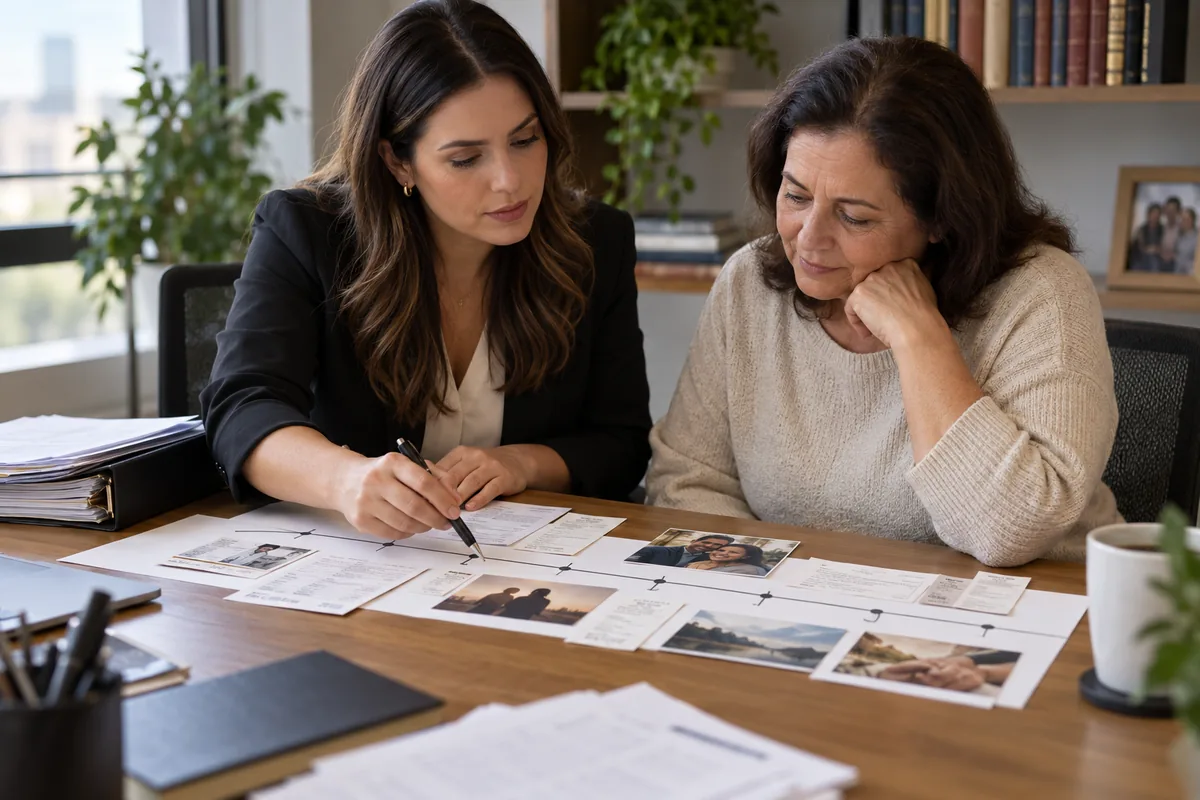 Advogada e cliente organizam linha do tempo da união estável