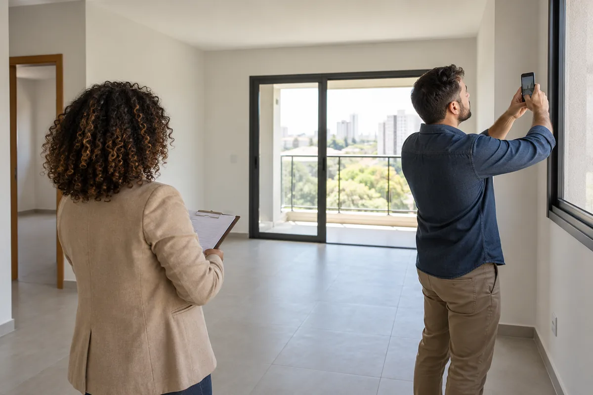 Locador e locatário registram a vistoria de entrega do apartamento