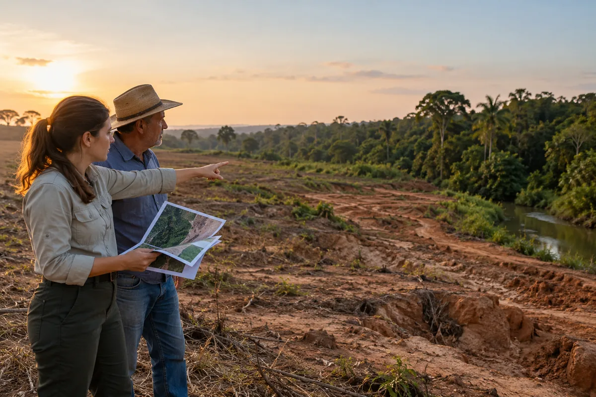 Vistoria técnica avalia área rural degradada próxima a mata e rio