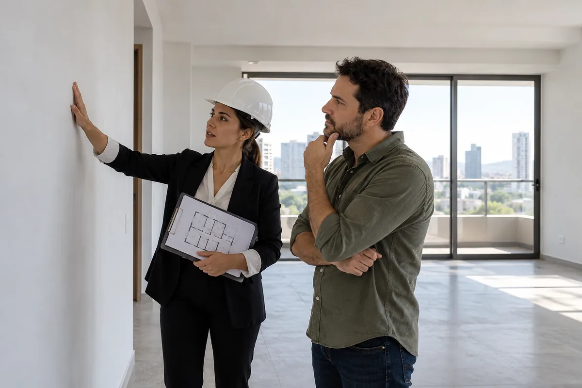 Comprador vistoria apartamento com profissional antes da compra